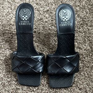 Vince Camuto Black Woven Leather Slides